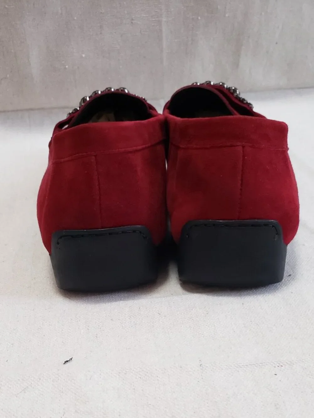 Stuart Weitzman Women Size 12M Burgundy Suede Crystal Embellished Slides Loafers